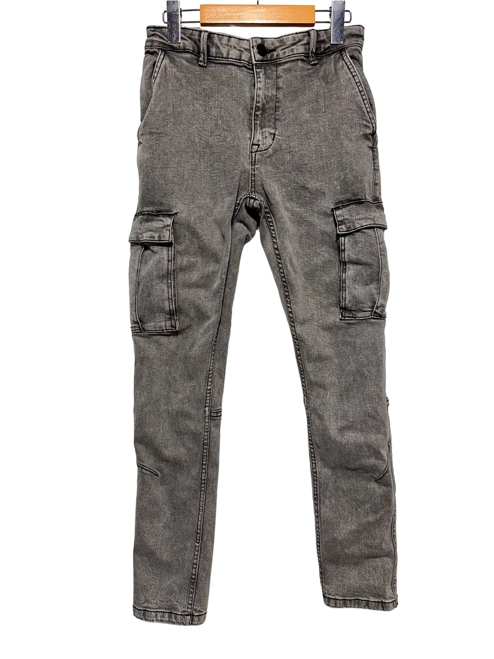 Hypnotic Gray Cargo Jeans Utility Straight Leg Denim Pants 28 Goth Grunge